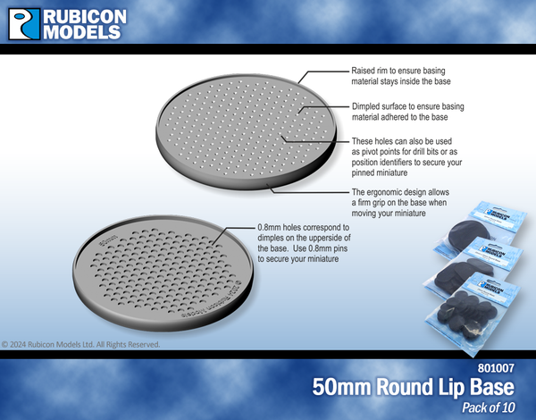 810007 -50mm Round Lip Base (pack of 10 bases)