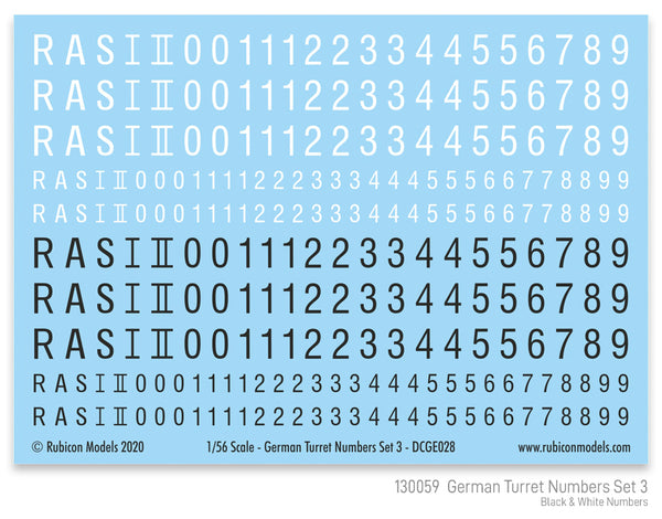 130059 - German Turret Numbers Set #3 (Black & White Lettering)